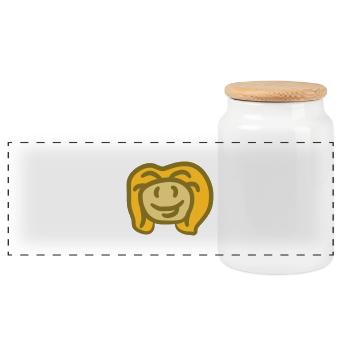 Blonde happy smiling girl face smiley - Panoramic Cookie Jar with Wooden Lid - white - Front