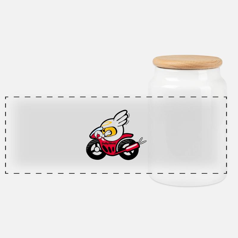 Smiley Motorcycle - Panorama Keksdose mit Holzdeckel - Weiß