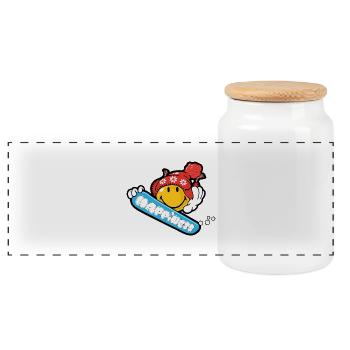 Smiley Snowboarding - Boîte à biscuits avec couvercle en bois - blanc - Devant