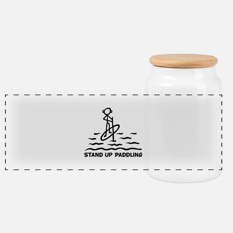 Stand Up Paddling - Panorama Keksdose mit Holzdeckel - Weiß