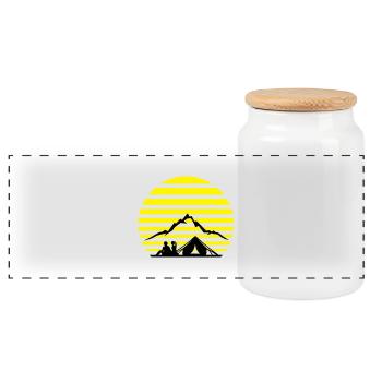 Freitzeit - Zelten und Berge - Panorama Keksdose mit Holzdeckel - Weiß - Vorne
