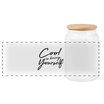Cool Is Being Yourself - Panoramic Cookie Jar with Wooden Lid - white - Front