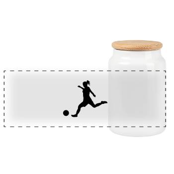 woman_soccer - Panorama Keksdose mit Holzdeckel - Weiß - Vorne