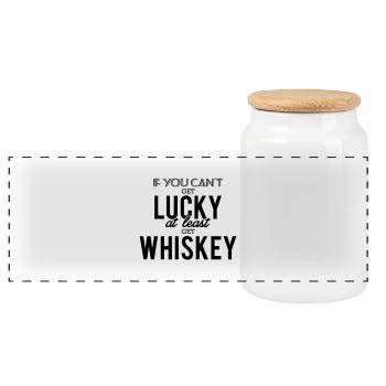 If you can't get lucky, at least get whiskey - Panorama Keksdose mit Holzdeckel - Weiß - Vorne