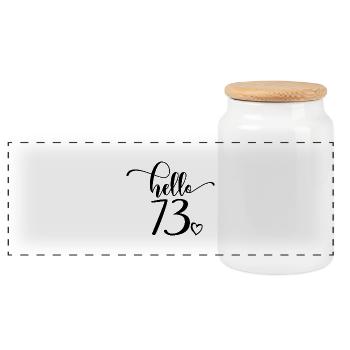 Hallo 73. - Süßes Geschenk zum 73. Geburtstag für Frauen - Panorama Keksdose mit Holzdeckel - Weiß - Vorne