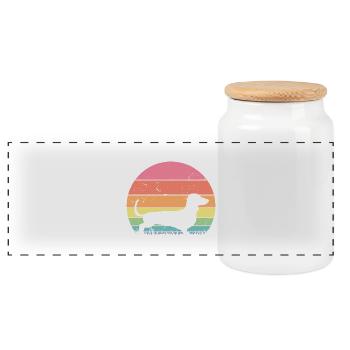 Retro Dackel Silhouette - Hundeliebhaber Geschenk - Panorama Keksdose mit Holzdeckel - Weiß - Vorne
