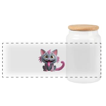 Chat monstre effrayant et mignon - Boîte à biscuits avec couvercle en bois - blanc - Devant