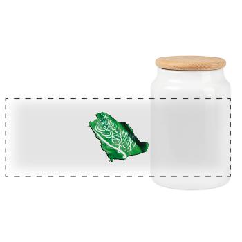 Saudi Arabia Flag in Saudi Arabia Map - Panoramic Cookie Jar with Wooden Lid - white - Front