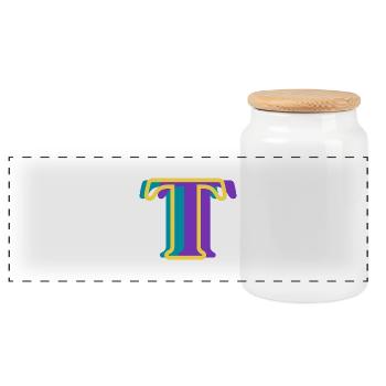 Multi-coloured letter t - Panoramic Cookie Jar with Wooden Lid - white - Front