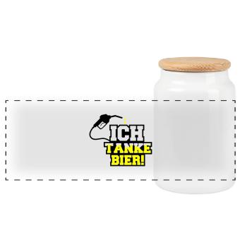 I fill up with beer 01 - Panoramic Cookie Jar with Wooden Lid - white - Front