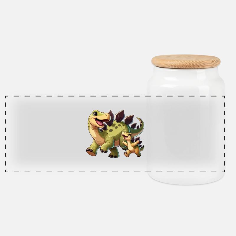 Stegosaurus Mutter und Kind - Panorama Keksdose mit Holzdeckel - Weiß