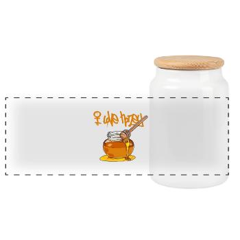 I love honey // Illustration - Panoramic Cookie Jar with Wooden Lid - white - Front