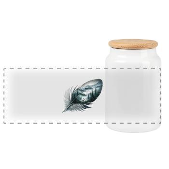 Wildlife Feather - Panoramic Cookie Jar with Wooden Lid - white - Front