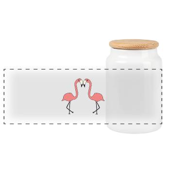 flamingo verliebt - Panorama Keksdose mit Holzdeckel - Weiß - Vorne