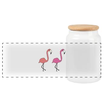Flamingo Friends - Panoramic Cookie Jar with Wooden Lid - white - Front