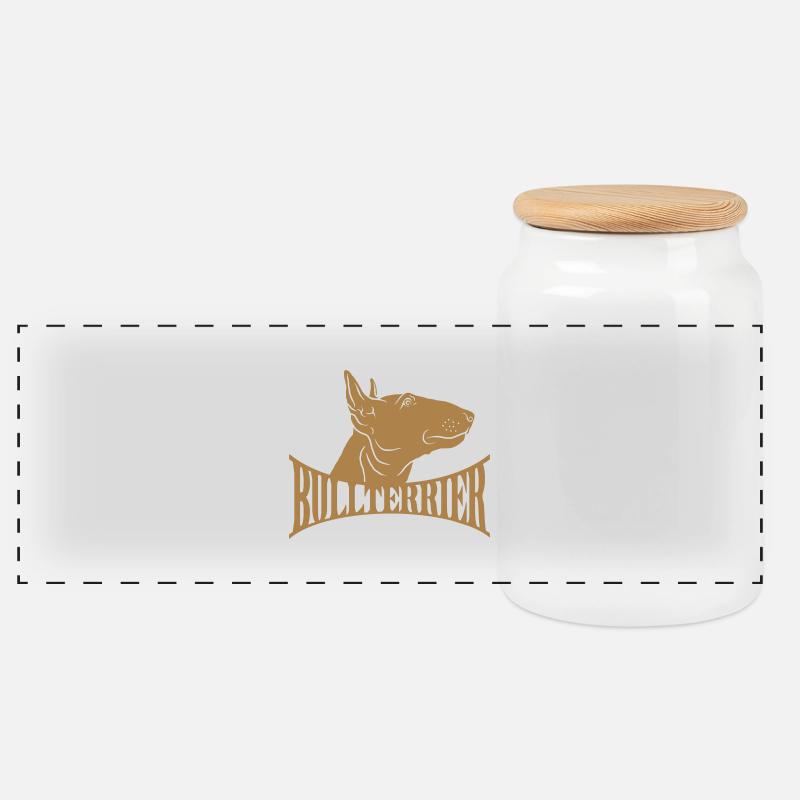 Bullterrier Kopf mit Schriftzug - Panorama Keksdose mit Holzdeckel - Weiß