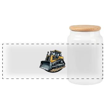Bulldozer grand - Boîte à biscuits avec couvercle en bois - blanc - Devant