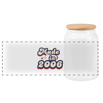 Made in 2006 retro - Panoramic Cookie Jar with Wooden Lid - white - Front