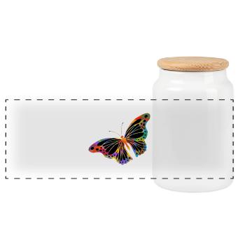 Butterfly - Panoramic Cookie Jar with Wooden Lid - white - Front