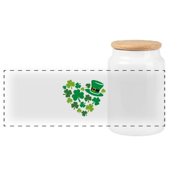 Herzförmiges Kleeblatt zum St. Patrick Tag - Panorama Keksdose mit Holzdeckel - Weiß - Vorne