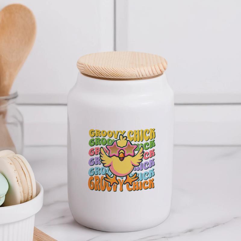 Easter Easter Bunny Easter Eve Easter Sunday Easter Egg Spring Panoramic Cookie Jar with Wooden Lid