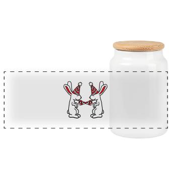 2 lapins anniversaire équipe cadeau crapaud chapeau de fête - Boîte à biscuits avec couvercle en bois - blanc - Devant