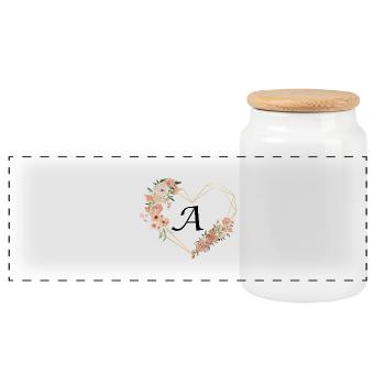 Blumen Goldenes Herz Brief - Panorama Keksdose mit Holzdeckel - Weiß - Vorne
