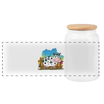 Cow - Panoramic Cookie Jar with Wooden Lid - white - Front