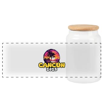 Cancun 2025 Palmen Bunt - Panorama Keksdose mit Holzdeckel - Weiß - Vorne