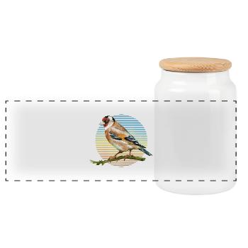 Bunter Vogel - Panorama Keksdose mit Holzdeckel - Weiß - Vorne