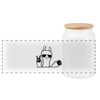 Llama Sunglasses Peace Fist Pump Team Welcome - Panoramic Cookie Jar with Wooden Lid - white - Front