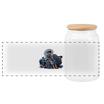 Garage Samurai - Panorama Keksdose mit Holzdeckel - Weiß - Vorne