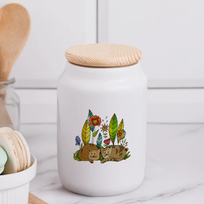 Chats Boîte à biscuits avec couvercle en bois