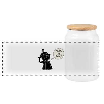 Kaffee ist fertig (Kontur) - Panorama Keksdose mit Holzdeckel - Weiß - Vorne