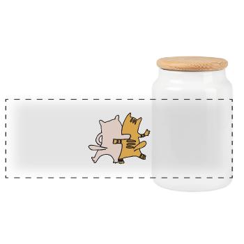 Cat Friends - Panoramic Cookie Jar with Wooden Lid - white - Front
