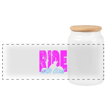 For Bikers - RideWithSoul - Panoramic Cookie Jar with Wooden Lid - white - Front