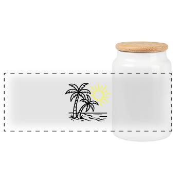 Island Palm Trees Beach - Panoramic Cookie Jar with Wooden Lid - white - Front