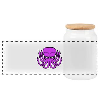 Octopus Middle Finger Insult Fuck You Off Nasty - Panoramic Cookie Jar with Wooden Lid - white - Front