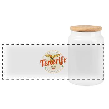 Teneriffa Kanarische Inseln Spanien Souvenir - Panorama Keksdose mit Holzdeckel - Weiß - Vorne