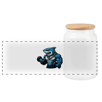 requin bodybuilder bande dessinée - Boîte à biscuits avec couvercle en bois - blanc - Devant