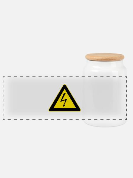 High Voltage Warnung - Panorama Keksdose mit Holzdeckel - Weiß