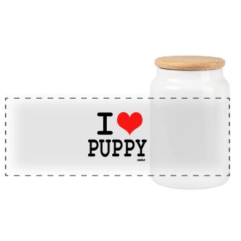 i love puppy by wam - Boîte à biscuits avec couvercle en bois - blanc - Devant