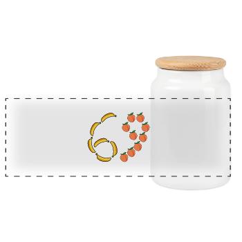 Fruit Motif Bananas and Peaches - Panoramic Cookie Jar with Wooden Lid - white - Front