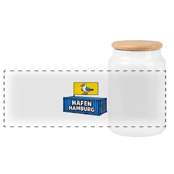 Hafen Hamburg Cartoon Container - Panorama Keksdose mit Holzdeckel - Weiß - Vorne