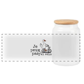 Duck dich auf ein Fahrrad, ich kann kein Fahrrad haben - Panorama Keksdose mit Holzdeckel - Weiß - Vorne