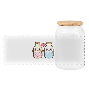 Milk Couple Love Heart Comic - Panoramic Cookie Jar with Wooden Lid - white - Front