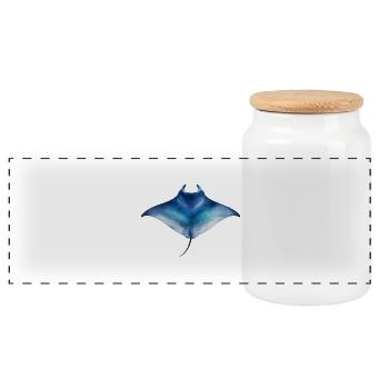 Watercolor Manta Ray - Panoramic Cookie Jar with Wooden Lid - white - Front