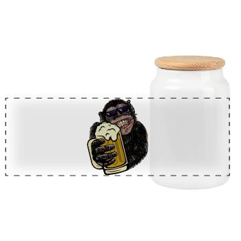 Monkey with Beer Beer Drinker Shirt Gift - Panoramic Cookie Jar with Wooden Lid - white - Front
