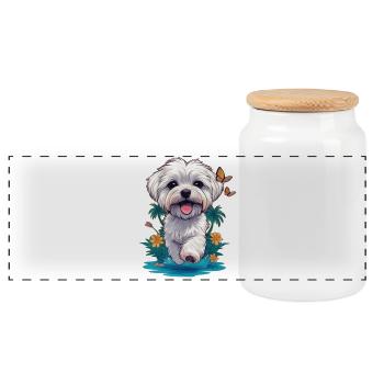 Chiot Maltais 🐾 - Boîte à biscuits avec couvercle en bois - blanc - Devant