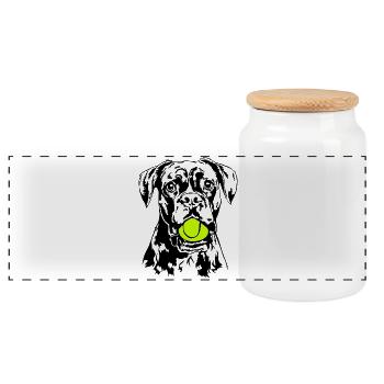 Boxer Ball Balljunkie Hund Hunde Wilsigns - Panorama Keksdose mit Holzdeckel - Weiß - Vorne